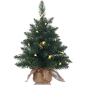 Mini albero di Natale da tavolo con luci LED calde, pigne e base in juta - SYS125