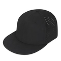 Adjustable black hip-hop cap with laser-perforated breathable panels and a flat brim - Black