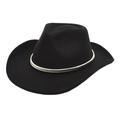 Classic black wool fedora hat with metallic silver decorative band for women winter - M (56-58cm) / Black