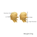 Boucles d'oreilles géométriques dorées en acier poli avec dimensions détaillées - Puces à Texture Ondulée (E372)
