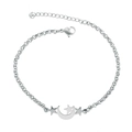 Detail of silver titanium steel chain featuring hollow moon and star charms with lobster clasp - Moon & Star / Steel