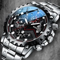 Waterproof silver stainless steel men's chronograph watch with black dial and sub-dials - Stainless Steel Strap / Silver Steel Strap Black Dial