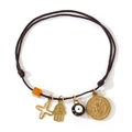 Handmade brown braided rope bracelet with Hamsa hand and Evil Eye religious charms - Dark Brown