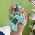 Mint green retro game console keychain with silicone strap and matching bell charm - Green
