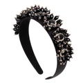 Elegant black pearl and rhinestone headband with faceted beads and golden accents - Faceted Beads with Gold Decor (Series 13-1)