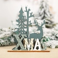 Green and wood DIY Christmas tree deer ornament with XMAS letters and snow effect - R-C27 DIY Reindeer Christmas Tree XMAS Style / Green/Natural Wood