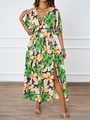 Deep V-neck floral maxi dress with butterfly sleeves and high side slit details - 2XL / Yellow