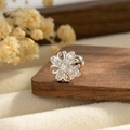 Silver iris flower stud earring with sparkling zircon crystals and screw back - Silver Cross (Single)