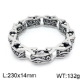 Vintage punk wolf head style heavy metal link bracelet with floral engravings, 230mm length - Vintage Carved Scroll X-Link Style (KB148285-KJX)