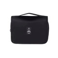 Portable black nylon travel toiletry bag with handle and travel airplane patch - Black