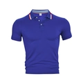Detail of royal blue quick-dry polo shirt collar with red and white decorative stripes - S / Royal Blue
