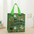 Groene Halloween geschenktas van vliesstof met prints en Happy Halloween tekst - Groen Handvat Halloween Karakters