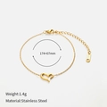 Detailed size specifications for the gold heart pendant bracelet in stainless steel - Gold