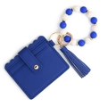Blaues Silikonperlen-Armband mit passendem Leder-Kartenhalter und Quasten-Anhänger - Königsblau
