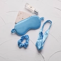 Light blue faux silk sleep set including eye mask, scrunchie and knotted headband - Sky Blue