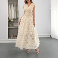 Haut élégant beige à col en V sans manches avec jupe longue à franges blanche pour femme - M / Abricot