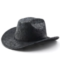 Chapeau de cowboy western en cuir PU noir classique avec texture vintage et bord large - M (56-58cm) / Style de Craquelure Noire (02)