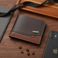 Men's bifold wallet in dark and red-brown patchwork leather with contrast stitching - Coffee
