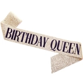 Birthday Queen glitter sash in gold with purple text for birthday party celebration - Dark Gold Birthday Queen Sash