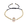 Goldenes Perlenarmband mit buntem Zirkon-Hamsa-Hand- und Mama-Anhänger auf weißem Grund - CB0162-MAMA Armband 3HT (Goldperlen/Hamsa Hand)
