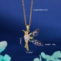 Golden hummingbird necklace with heart zircon and blue-purple gradient wings - Multicolor Bird 1041 (Iridescent)