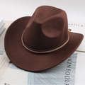 Dark brown wool felt western cowboy hat featuring a braided decorative trim band - One Size 57-58cm / Leather Braid Band / Coffee