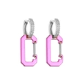 Detailed macro view of pink carabiner pendant earrings with sparkling zircon inlay - Small White Gold Pink 1 Pair
