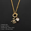 Gold stainless steel necklace with heart and letter pendants, 40+5cm adjustable length accessory - Letter X(XNL0085)