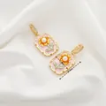 Vintage enamel sunflower pendant with natural pearl and zircon accents on silk - Style 7 Pink Sunflower Rectangular Pendant