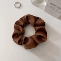 Elegant dark brown satin scrunchie with a silk-like finish and soft pleats - Medium Brown (approx. 10CM)