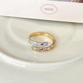 Adjustable light blue enamel heart butterfly ring in gold finish with zircon inlay - Blue Enamel Diamond (J3353)
