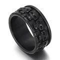Anillo de calavera negro mate para hombre con grabados detallados de esqueletos en relieve - US 8 / Negro