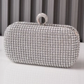 Elegante pochette da sera con strass argento, finitura lucida e chiusura ad anello - Argento
