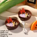 Miniature resin dessert bowl with purple sauce and chocolate, 3x3x1.8cm scale model - Purple Jam Salad