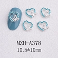 Macro detail of heart nail charms with blue rhinestones and silver butterfly, 10.5x10mm size - Heart with Silver Small Butterfly Style (A378)