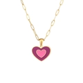Collana a catena a graffetta placcata oro 18K con ciondolo a cuore smaltato rosa - Collana Cuore Smalto Doppia - Viola