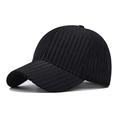 Retro black corduroy baseball cap with high-quality vertical texture and curved brim - Adjustable / Black