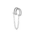 Ασημένιο ear cuff διπλό δαχτυλίδι C με κρεμαστή αλυσίδα και πέτρα ζιργκόν - Ασημί