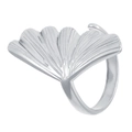 Adjustable starfish open ring in silver finish with detailed leaf texture - Stainless Steel Color Ginkgo Leaf Style
