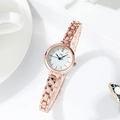 Reloj de pulsera minimalista para mujer en oro rosa con esfera blanca y agujas azules - Caja de Oro Rosa Esfera Blanca