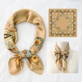 70x70cm champagne gold square silk scarf with vintage paisley and floral chain patterns - 70*70cm / Champagne Gold Paisley (34)