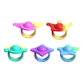 Macro view of five rainbow silicone fidget bubble rings in various geometric shapes - Fidget Ring Pop