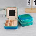 Blue iridescent PU leather jewelry storage box with mirror and soft beige velvet interior - Laser Blue With Mirror / 10*10*5