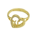 Adjustable golden heart ring featuring a cursive letter V and sparkling side crystals - Adjustable Open / Letter V