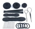 Black hair styling tool set with donuts, hair pins, pull hooks and hair ties for buns - Black Zirconia Set