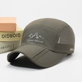 Olive green quick-dry hiking cap with mountain embroidery and breathable mesh side - Adjustable / Army Green