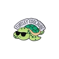 Cute cartoon turtle enamel pin with sunglasses and "TURTLEY COOL, DUDE" banner - Sunglasses Turtle Pin