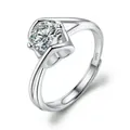 Adjustable S925 sterling silver ring featuring a round zircon and heart-shaped claw setting - Angel's Kiss 1 Carat Ljz-40 / Adjustable Open