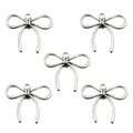 Five pieces of silver hollow bow charms with wire design for DIY jewelry making - No. 26 Bowknot-Silver-31*35mm