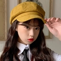 Retro mustard yellow octagonal newsboy hat for women in premium textured fabric - M (56-58cm) / Ginger Yellow